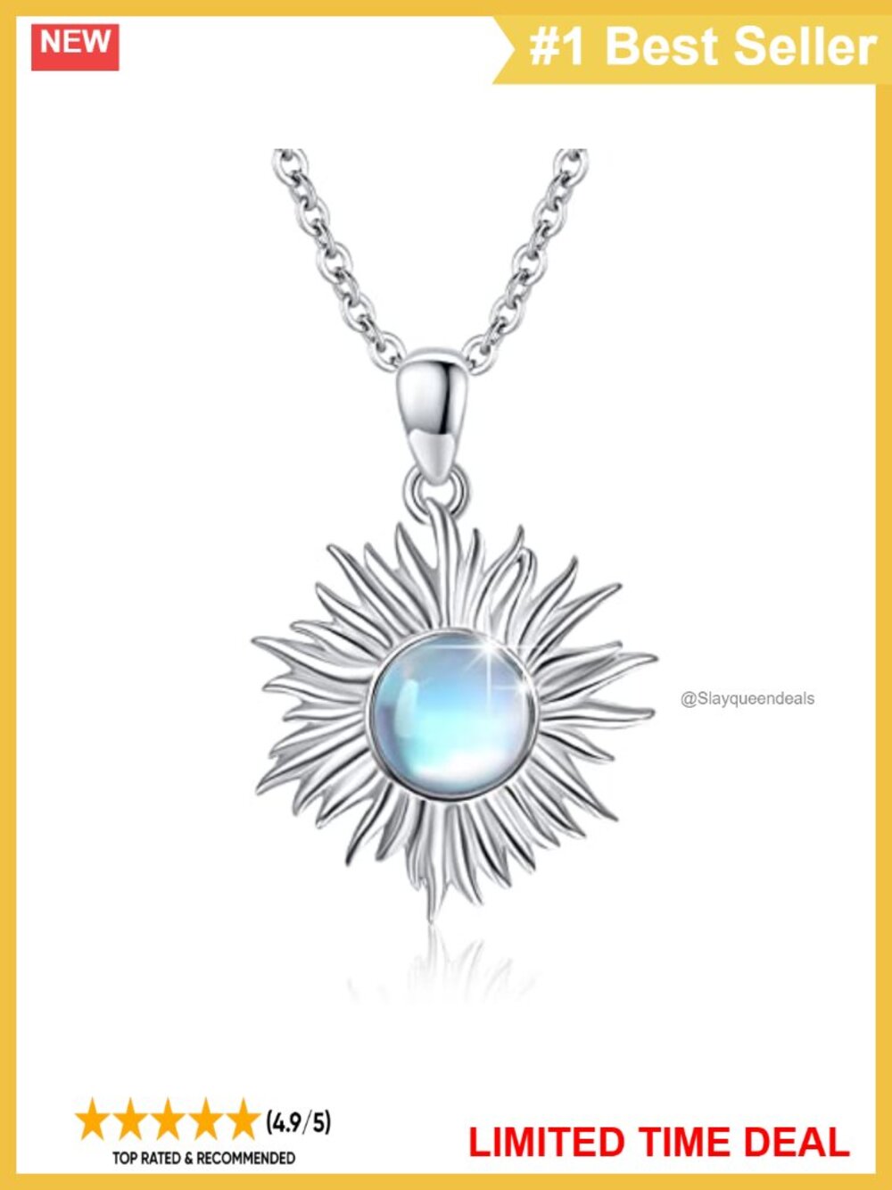 Sterling Silver Moonstone Sunburst Pendant Necklace 18in Cable Chain